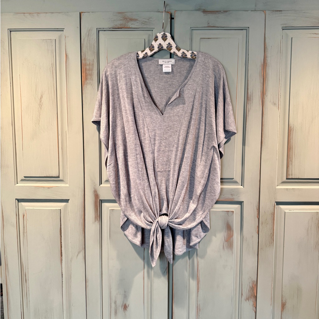 Lola & Sophie Light Gray Women's Top With Tie Front